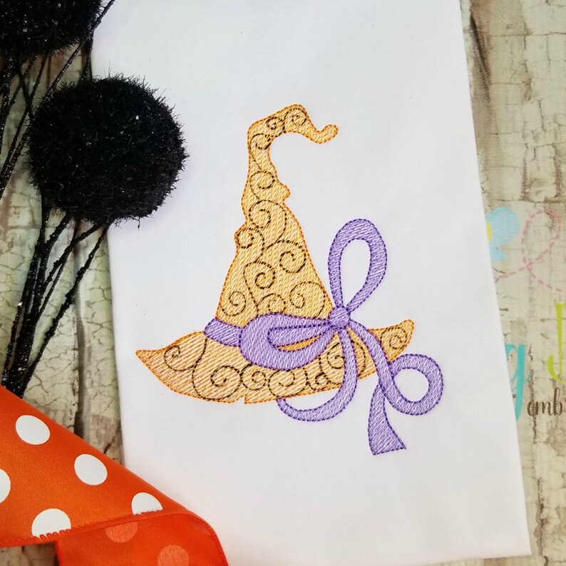Halloween Witch Hat Machine Embroidery Design in Sketch Stitch, Digital ...