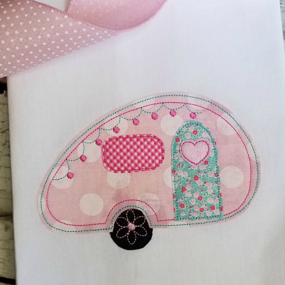 Vintage Camper Machine Applique Design, Camping Embroidery Design