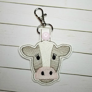 Cow Key Fob In the Hoop Embroidery Design, ITH Cow Snap Tab Embroidery Design