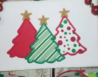 Christmas Tree Trio Machine Applique Embroidery Design Satin Stitch