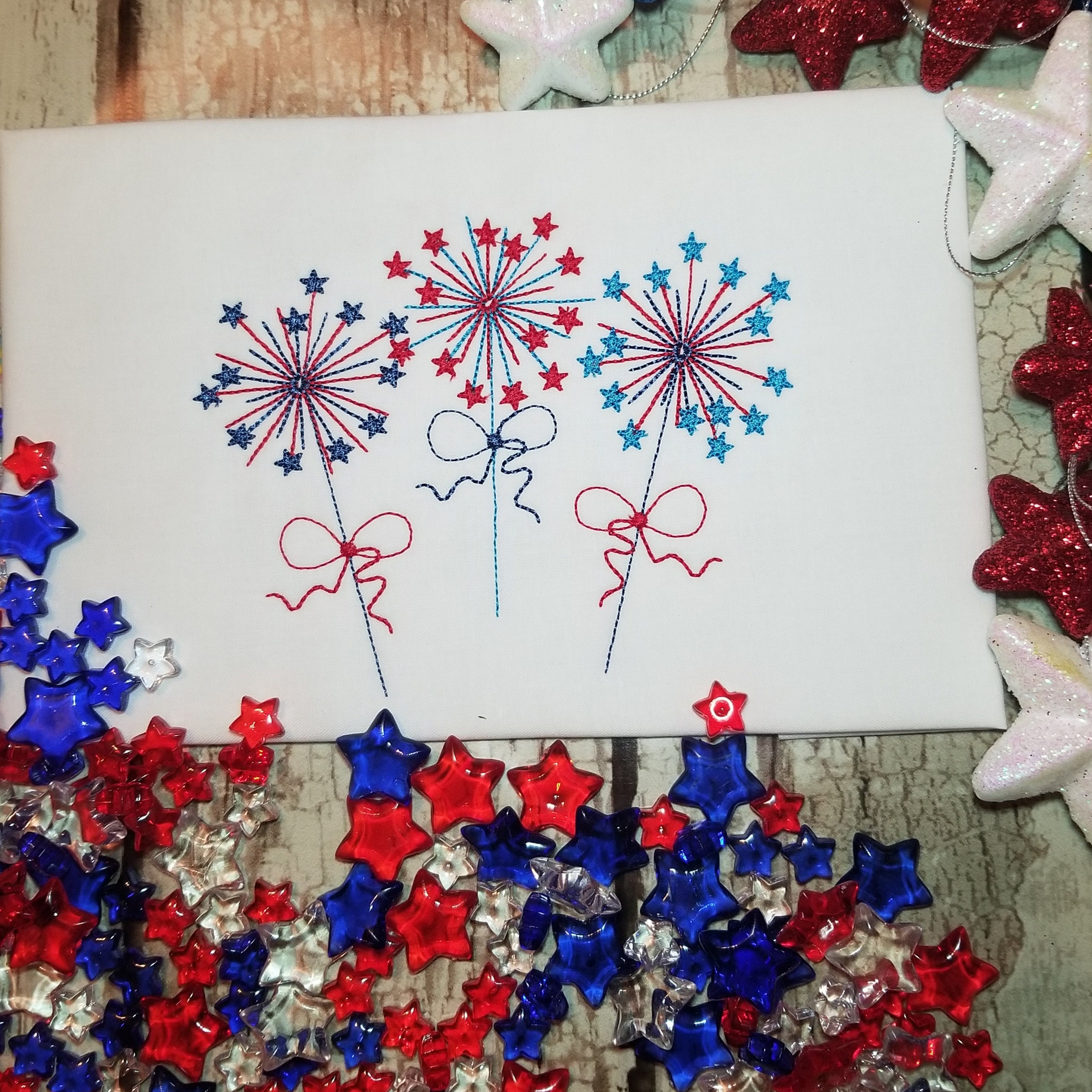 Patriotic Sparklers Machine Embroidery Design for July 4th, Independe…