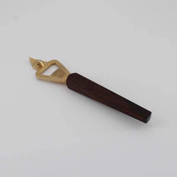 Vintage Flaschenöffner Messing & Holz – Mid Century Bar Tool – Skandinavischer Stil 1950–60er – Retro Bar Zubehör