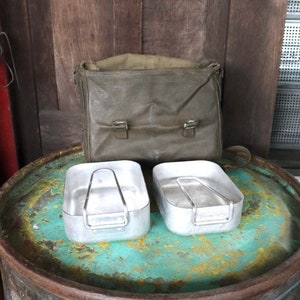Vintage Militär Brotbeutel mit 2 Essbehältern, Armee Feldtasche, Outdoor & Sammler