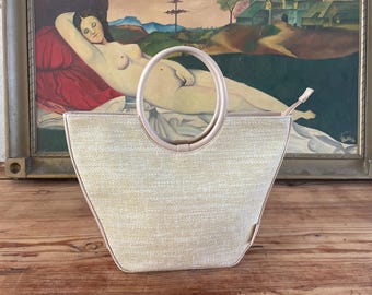 Vintage Beige Handtasche Damen mit Ringförmigen Griffen