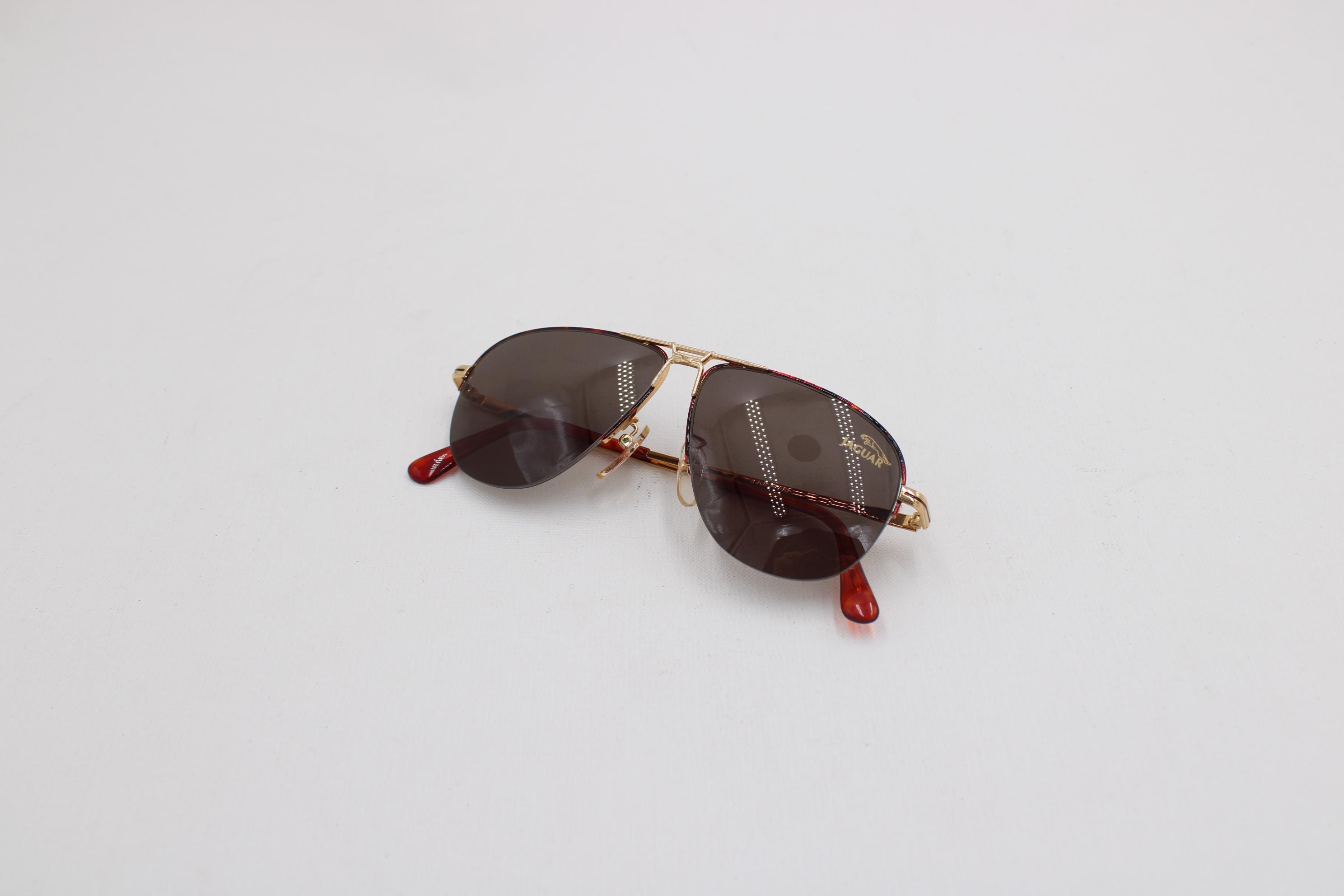 Jaguar Sonnenbrille 9005 * NOS Sonnenbrille * Gold-Rotenrahmen * schwarze Gläser * 59 - 12 - 145 * Vintage * Made in Japan
