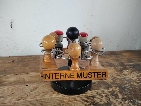 Antiker Stempelständer mit Holzstempeln – Büro Vintage Deko