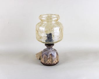 Vintage Mid-Century Tischlampe | Keramik lava | Bernsteinfarbenes Craqueléglas | 1960er–1970er Jahre | Retro Designleuchte