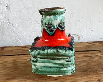 Mid Century FAT Lava Vase Grün Orange