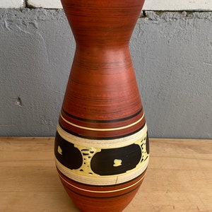 Vintage Bay Keramik Vase • Modell 432/35 • 60er Jahre West Germany • Rot Gelb Schwarz