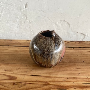 Vintage Dark Bubble Vase, Keramik Retro Handmade, Glasierte Deko, Höhe 13 cm, Breite 13 cm