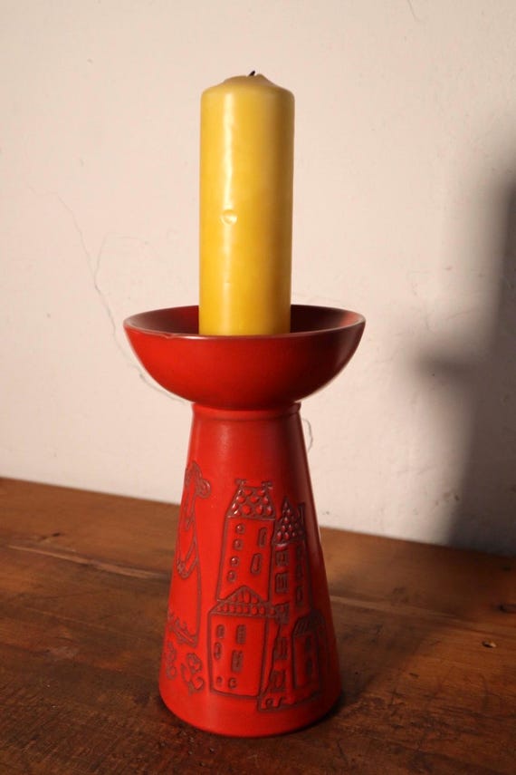 Mid Century Kerzenhalter Stumpfkerze Rot Keramik