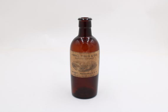 Antike Arzneifläsche „Parke, Davis & Co.“ (Braunglas) • Vintage Tabletten-Behälter leer • H ≈ 18 cm × B ≈ 6 cm S9