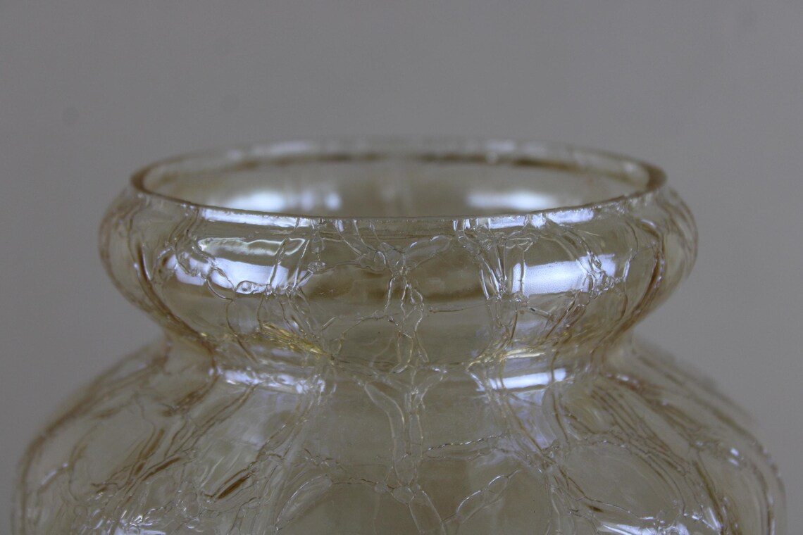 Vintage Mid-Century Tischlampe | Keramik lava | Bernsteinfarbenes Craqueléglas | 1960er–1970er Jahre | Retro Designleuchte, photo 3 sur 5