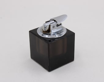Vintage Ronson Tischfeuerzeug / Chrom & Glas / Varaflame / 1970er Designklassiker S6