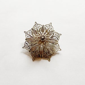 Vintage Blütenbrosche Silber 1920er, Filigran Schmuck, Antik Sammlerstück
