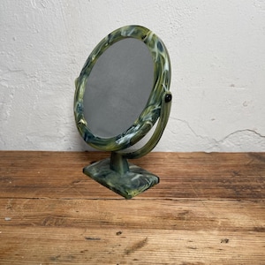 Vintage Kosmetikspiegel Westdeutschland | Grün Crème Marmor Look | 60er 70er Kunststoff Spiegel | Retro Schminkspiegel