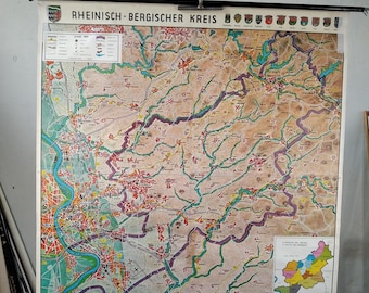 Antike Landkarte Rheinisch-Bergischer Kreis (190 × 172 cm) – Vintage Wandkarte, historische Regionalkarte Deutschland