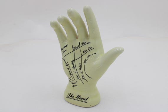Antike Chiromantie Hand aus Keramik – Palmistry Hand – Wahrsageobjekt & Schmuckablage – Vintage Esoterik Dekor S8