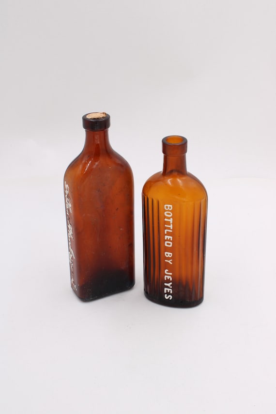 Antikes Set – 2 Vintage Apotheken-fläschchen • Medizinische Glas-dosen · Leer S11