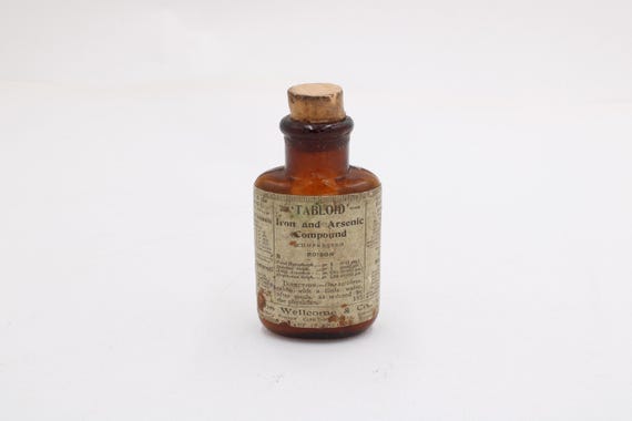 Antike „TABLOID“ Arzneiflasche • Burroughs Wellcome Co. Australia Ltd. • Eisen-, Arsen- & Digitalin-Tabletten • leerer Glas-Behälter S9