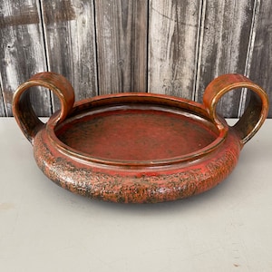 Vintage Keramikschale im Fat Lava Stil – Orange & Schwarz – 26 cm – 70er Jahre