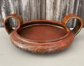 Vintage Keramikschale im Fat Lava Stil – Orange & Schwarz – 26 cm – 70er Jahre