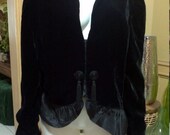 Black Formal Blazer,Wedding Evening Wear,Black velvet Taffeta Blouse, Cropped Sleeves,Black Bolero,Denis Marciano Evenings made In France