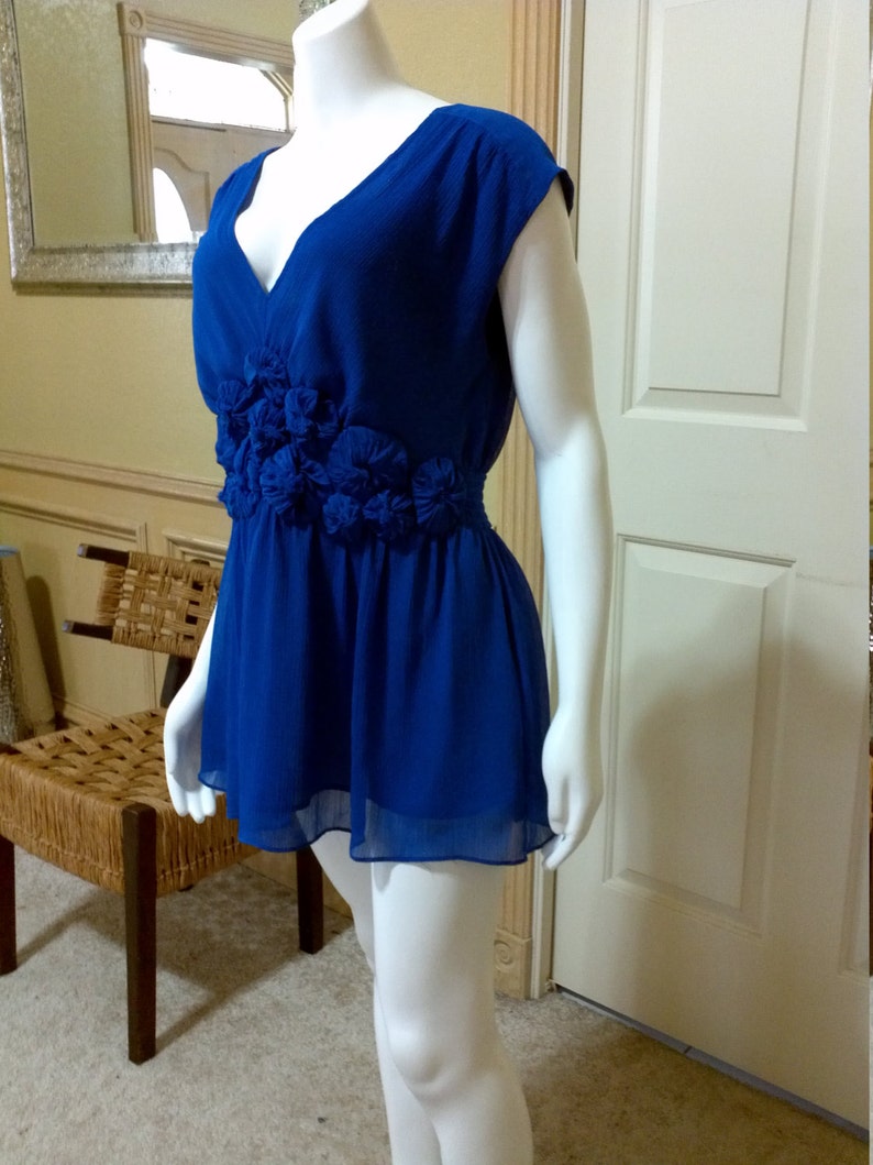 Vintage Chiffon Sleevless Royal Blue Blouse By ECI Summer Desinger Blouse Size 10