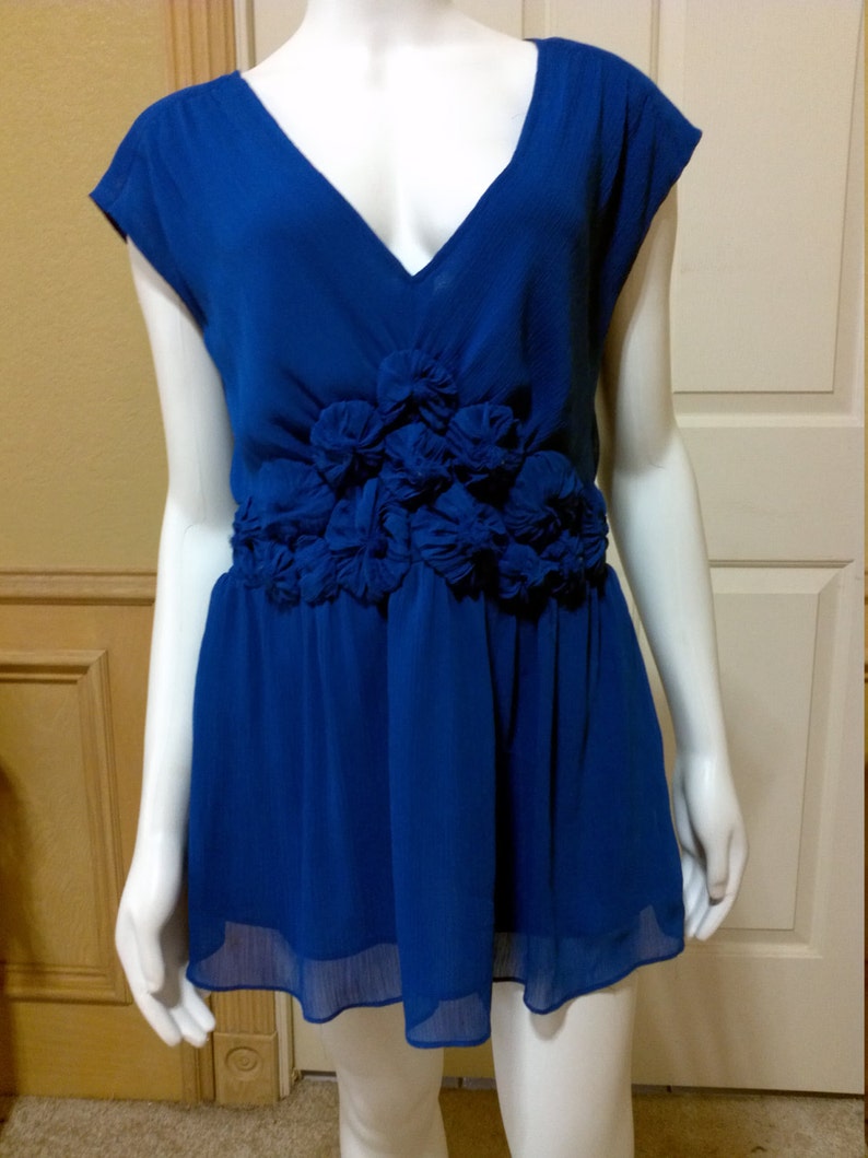 Vintage Chiffon Sleevless Royal Blue Blouse By ECI Summer Desinger Blouse Size 10