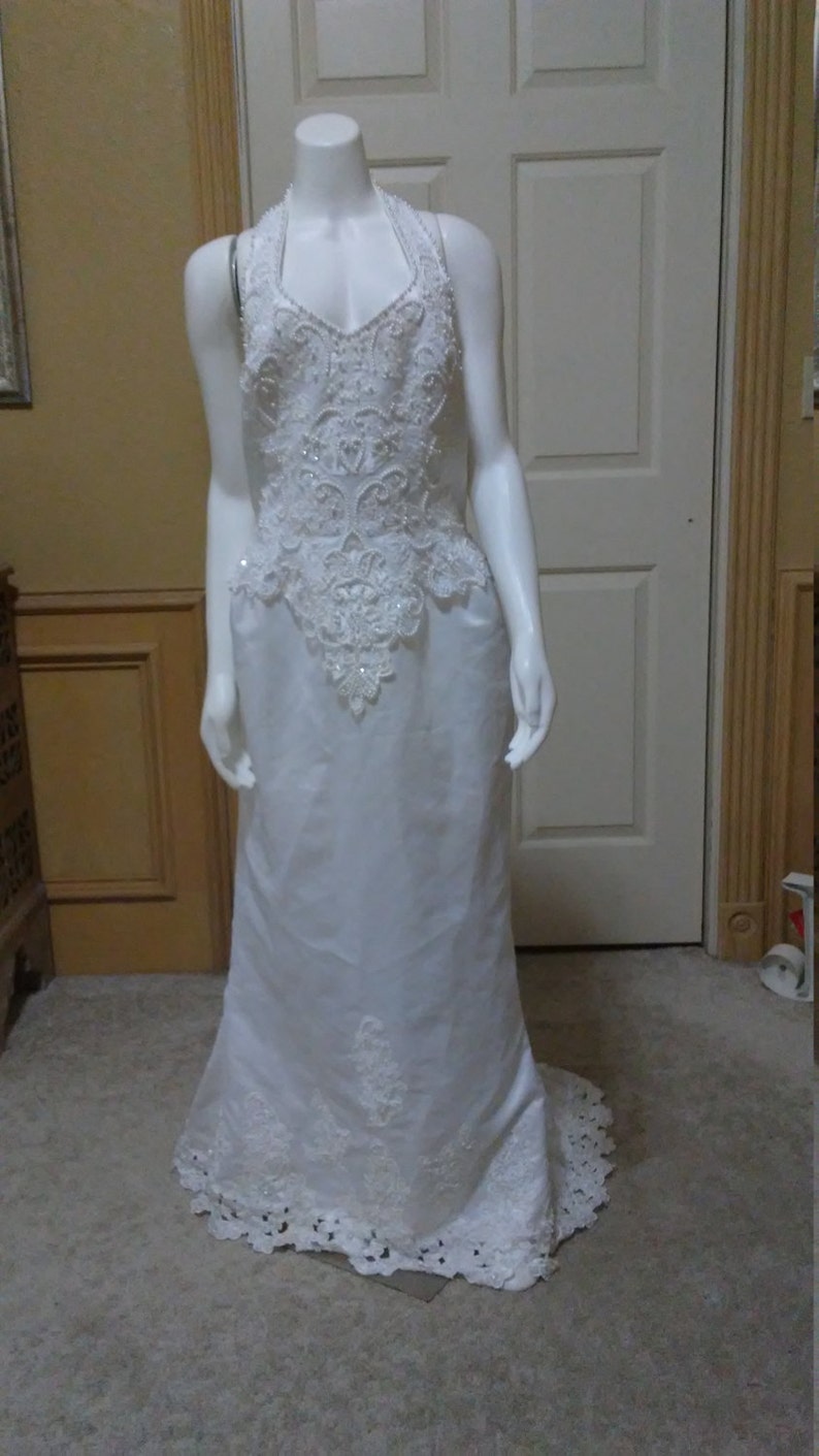 Michaelangelo Embellish Satin Wedding Dress Size 12 Halter Etsy