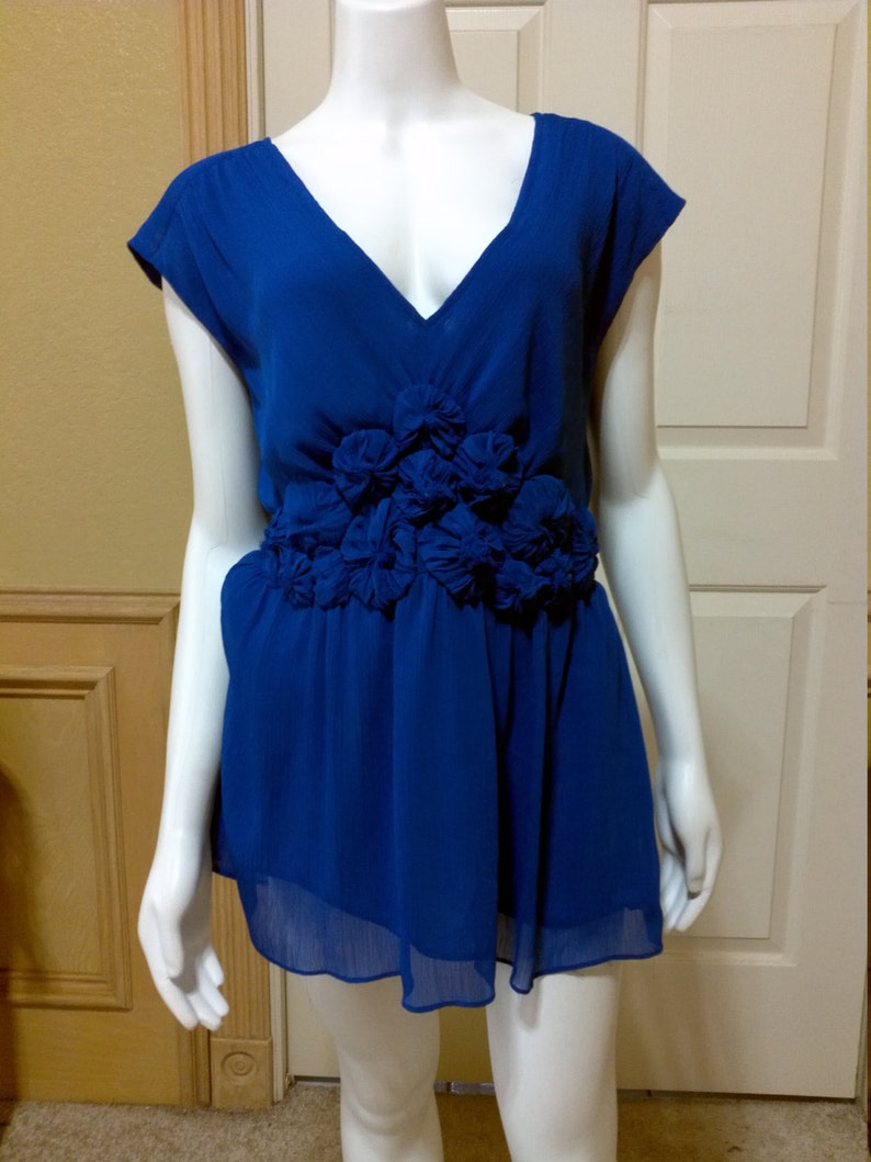 Vintage Chiffon Sleevless Royal Blue Blouse By ECI Summer Desinger Blouse Size 10