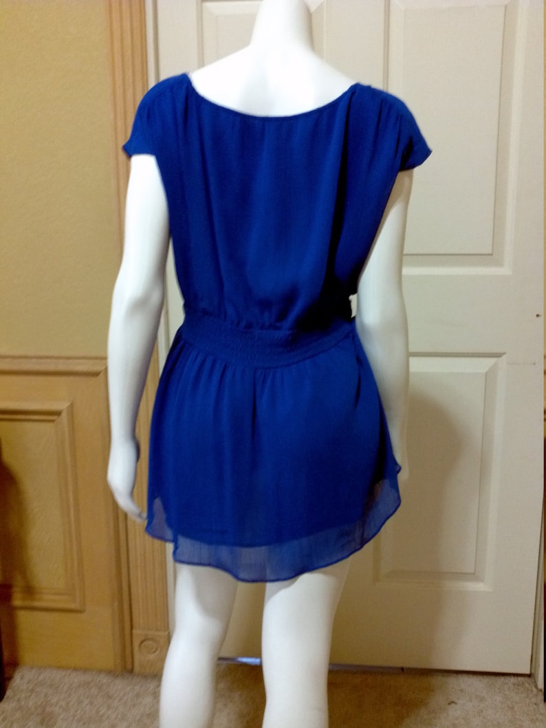 Vintage Chiffon Sleevless Royal Blue Blouse By ECI Summer Desinger Blouse Size 10
