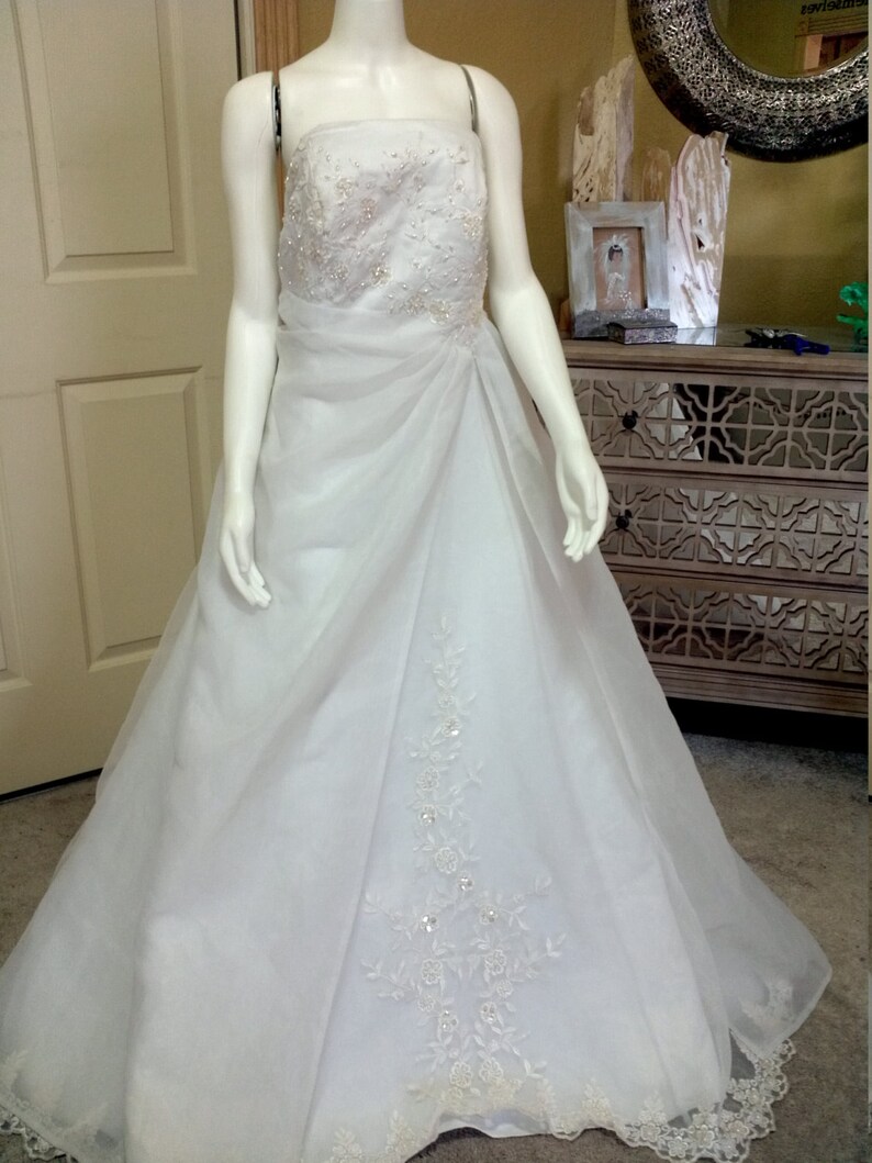 Gorgeous 90 S Strapless Wedding Dress White Organza Beaded Etsy