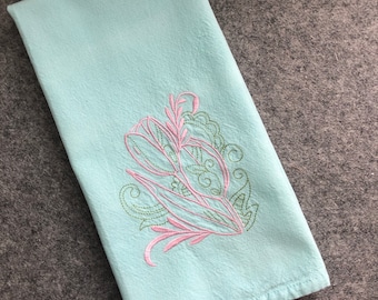 Embroidered kitchen towel - Easter/Spring - Tulips - Ready to ship