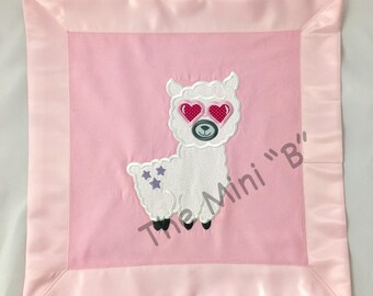 Pink llama security blanket, lovey blanket, llama lovey, mini quilt, doll blanket, personalizable