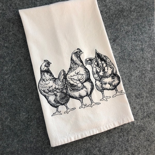 Embroidered kitchen towel - Chickens