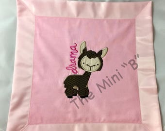 Drama llama security blanket, pink llama blanket, llama lovey, doll blanket