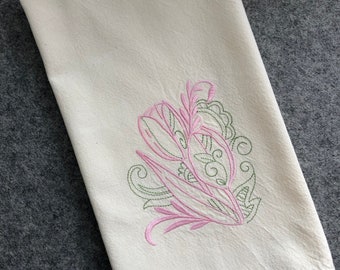 Embroidered kitchen towel - Easter/Spring - Tulips - Ready to ship