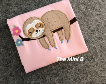 Cute girly sloth appliquéd security blanket - lovey - personalizable - girl blanket - doll blanket