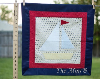 Sailboat Mini Quilt, security blanket, lovey, nautical nursery, boys, girls