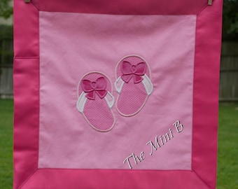 Pink girl Flip Flop Applique, lovey, security blanket, mini quilt, doll blanket, beach, personalizabe