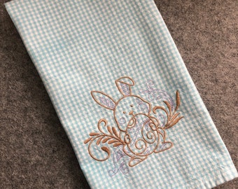 Embroidered kitchen towel - Easter/Spring - Bunny - Ready to ship