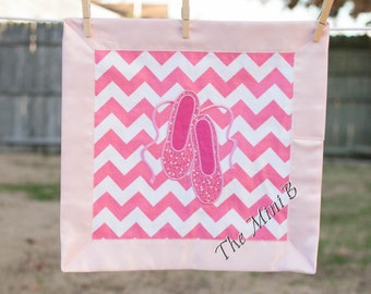 Pink Ballet slippers appliqued, Mini B, chevron, security blanket, lovey, small blanket, mini quilt- personalizable