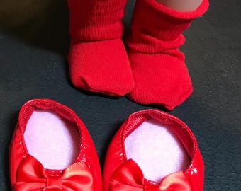 Red AG socks and shoes for 18 inch doll. American Doll, My Life Doll, Next Generation