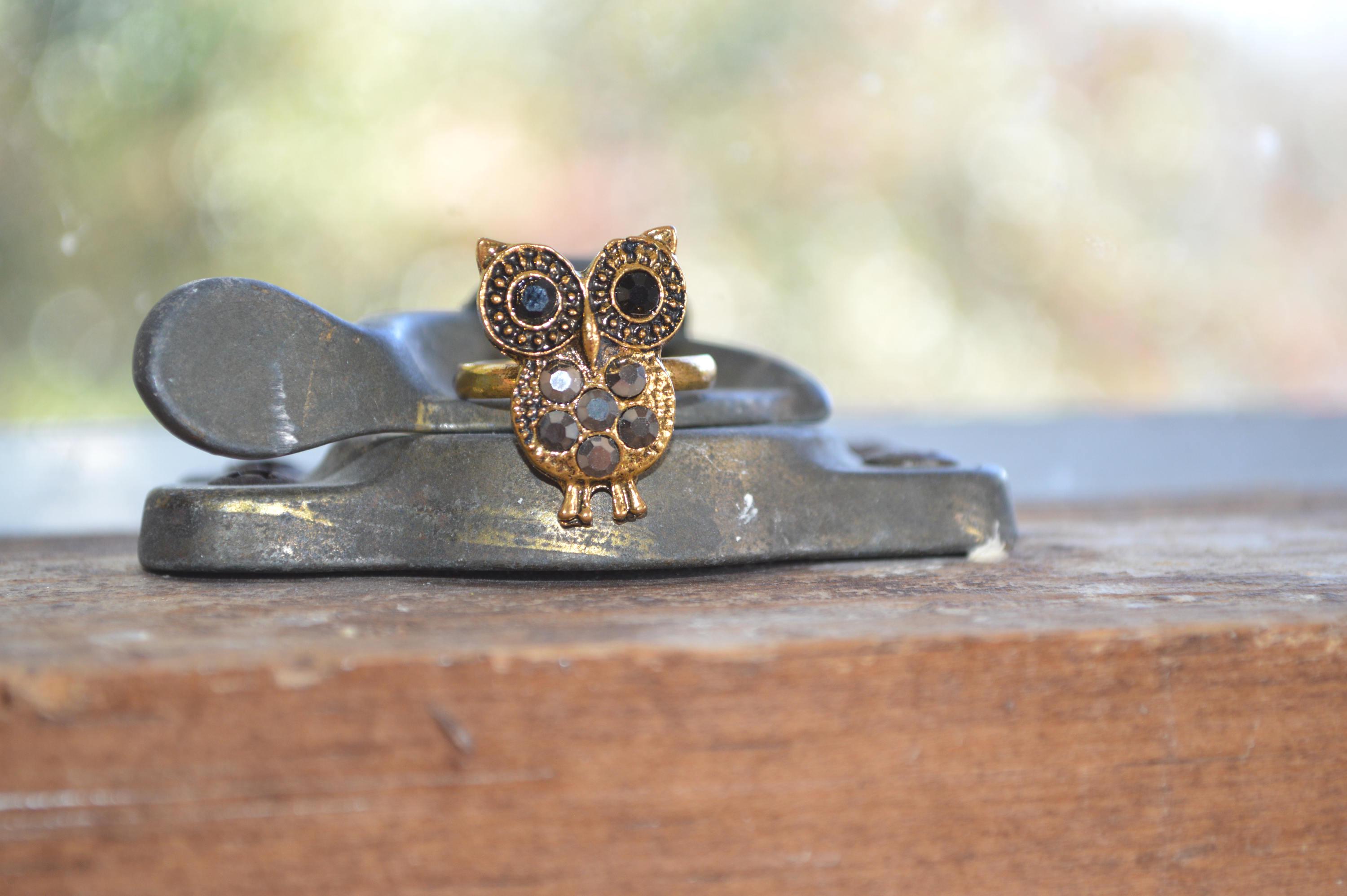 Owl Ring Rhinestone , Adjustable,Clear, Gift, Women, Teen, Birthday, Gift Box, Red,Valentines Day,la