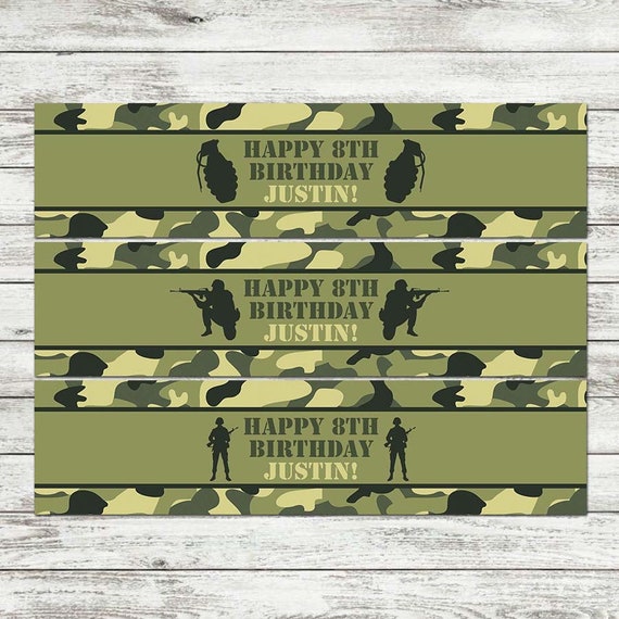Personalized-Digital File Army Water Bottle Labels Army Birthday-Camo Water Bottle Labels