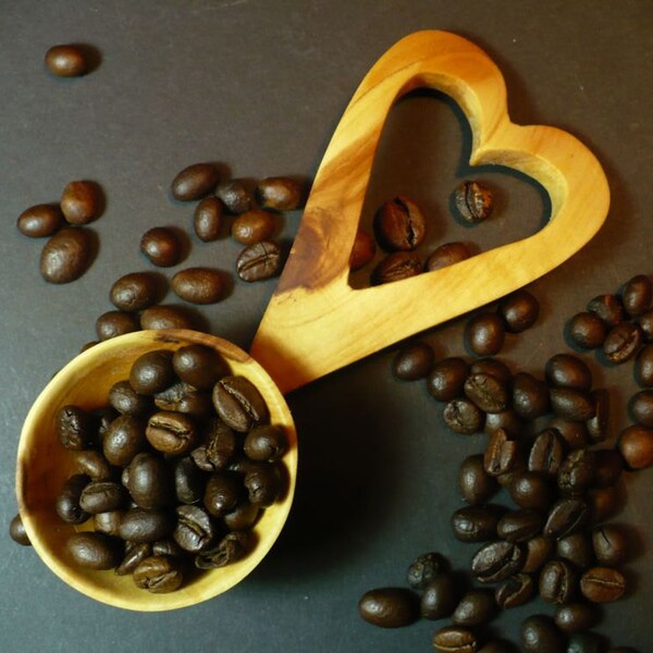 Coffee scoop, love spoon,  hand carved coffee scoop, apple wood coffeee spoon, hand made coffee spoon, wooden coffee scoop