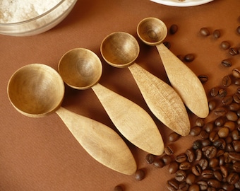 Walnut wood kitchen measuring set, wooden measuring spoons, measuring scoops, wood spoon set, kitchen scoops
