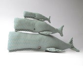 Stuffed  Whales, animal toys x3. Plush cute toys for a toddler. Child friendly toys. Green white cloth. Gift  for baby shower. 3