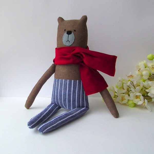 BEAR toy, plush bear, baby linen toy, CUDDLY cute bear Made of natural textile brown colour. Baby shower, birthday etc. great gift